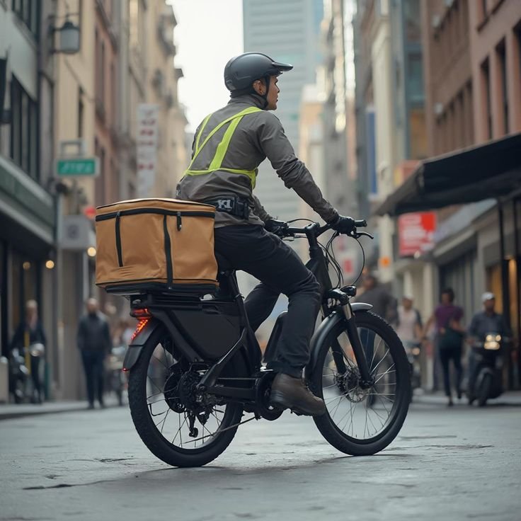 Adult food delivery drivers using E-bikes